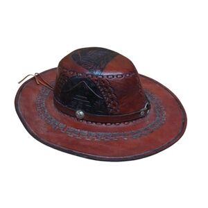 Hand Crafted Brown and Black Leather Cowboy Hat